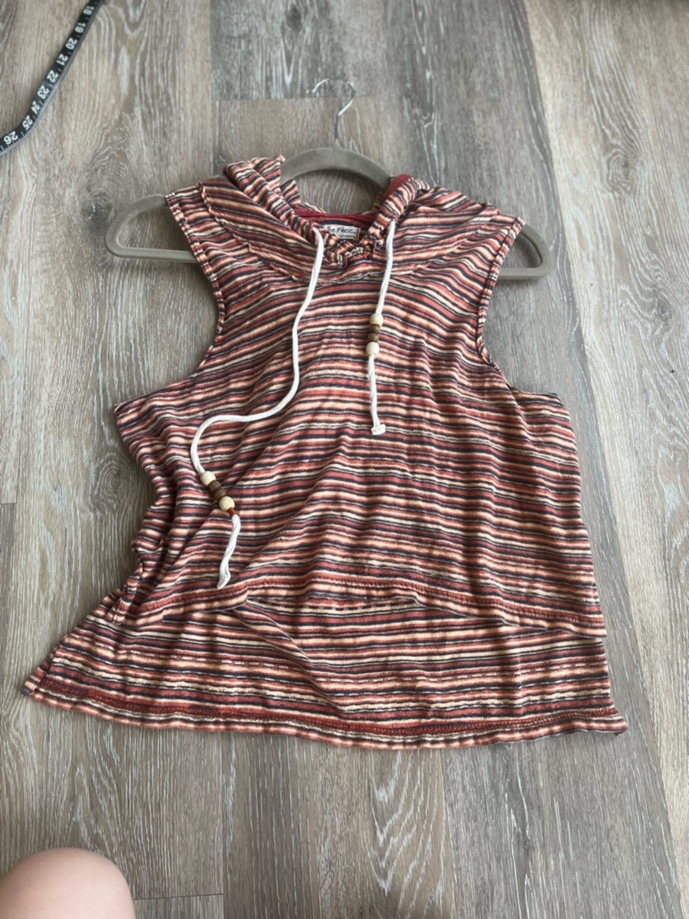 Free People Striped Sleeveless Hoodie Top Boho Y2K Earth Tone Festival Tank